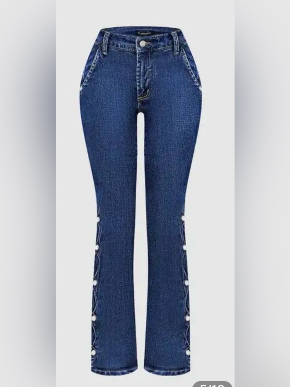 Classic Dark Blue High-Rise Women’s Jeans with Side Button Detail - Picture 4 of 11